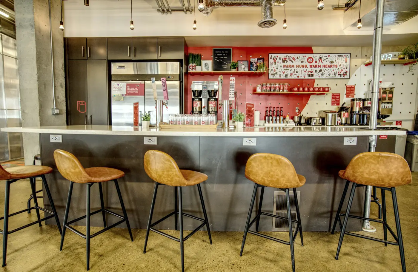 Leather stools along the counter at Red Mile