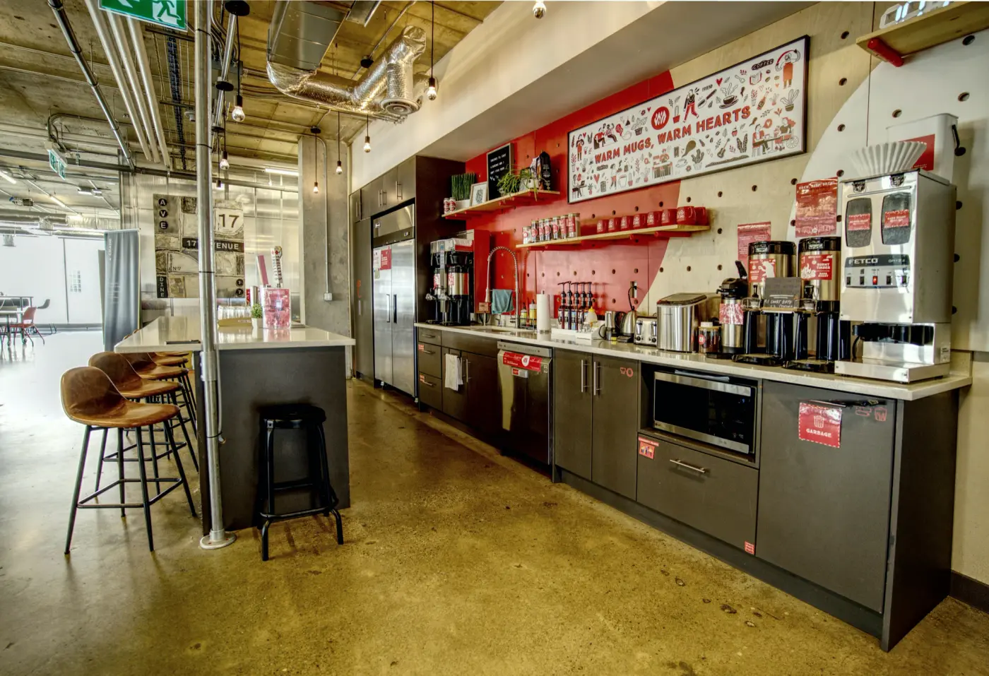 The kitchen and coffee brewers at Red Mile