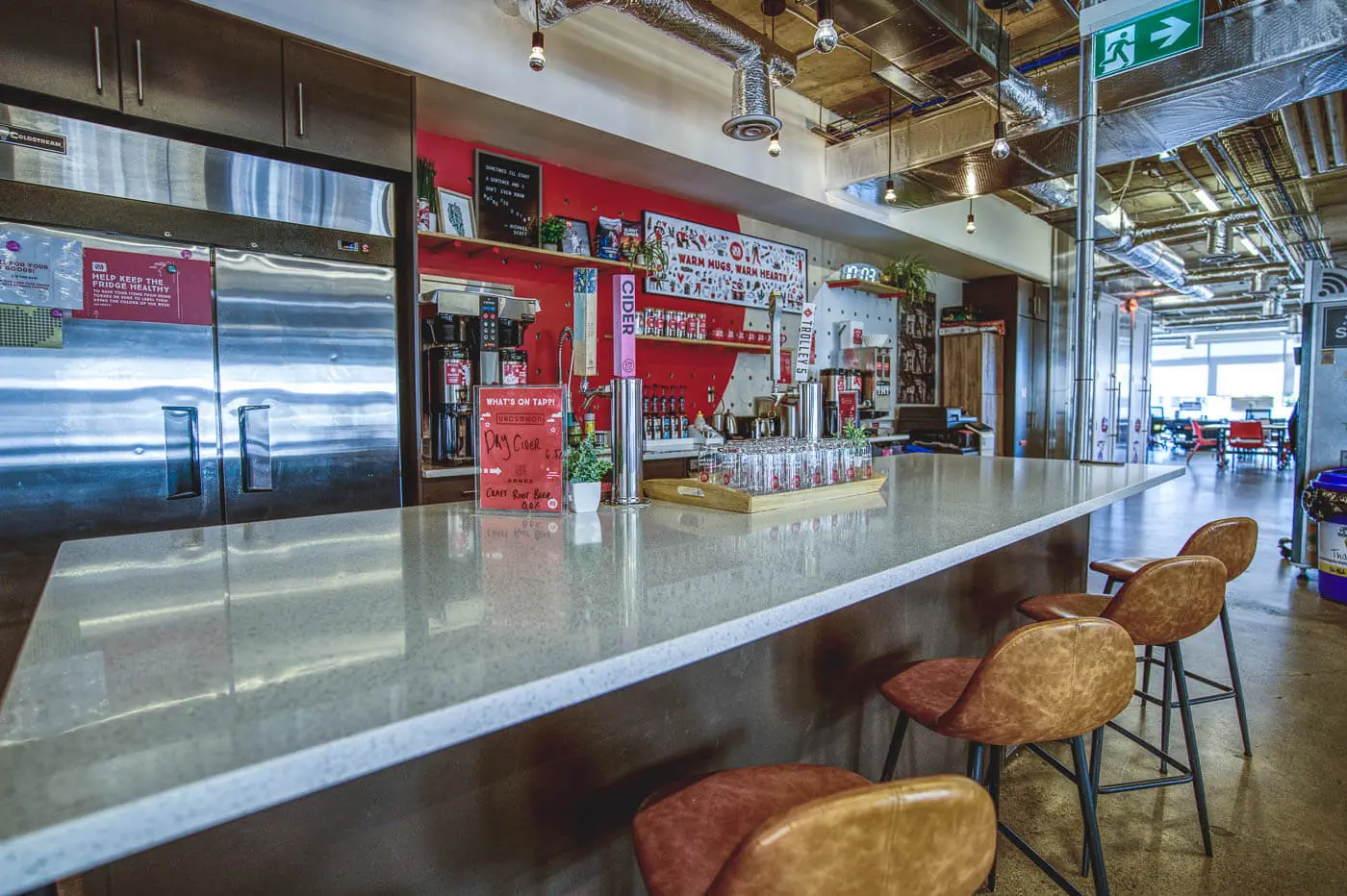 The long counter and shared work area inside Red Mile